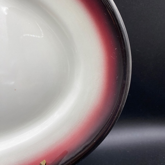 Jackson China Platter, white ceramic, black cherry ombre rim, oval,  hotel ware. - Picture 2 of 6